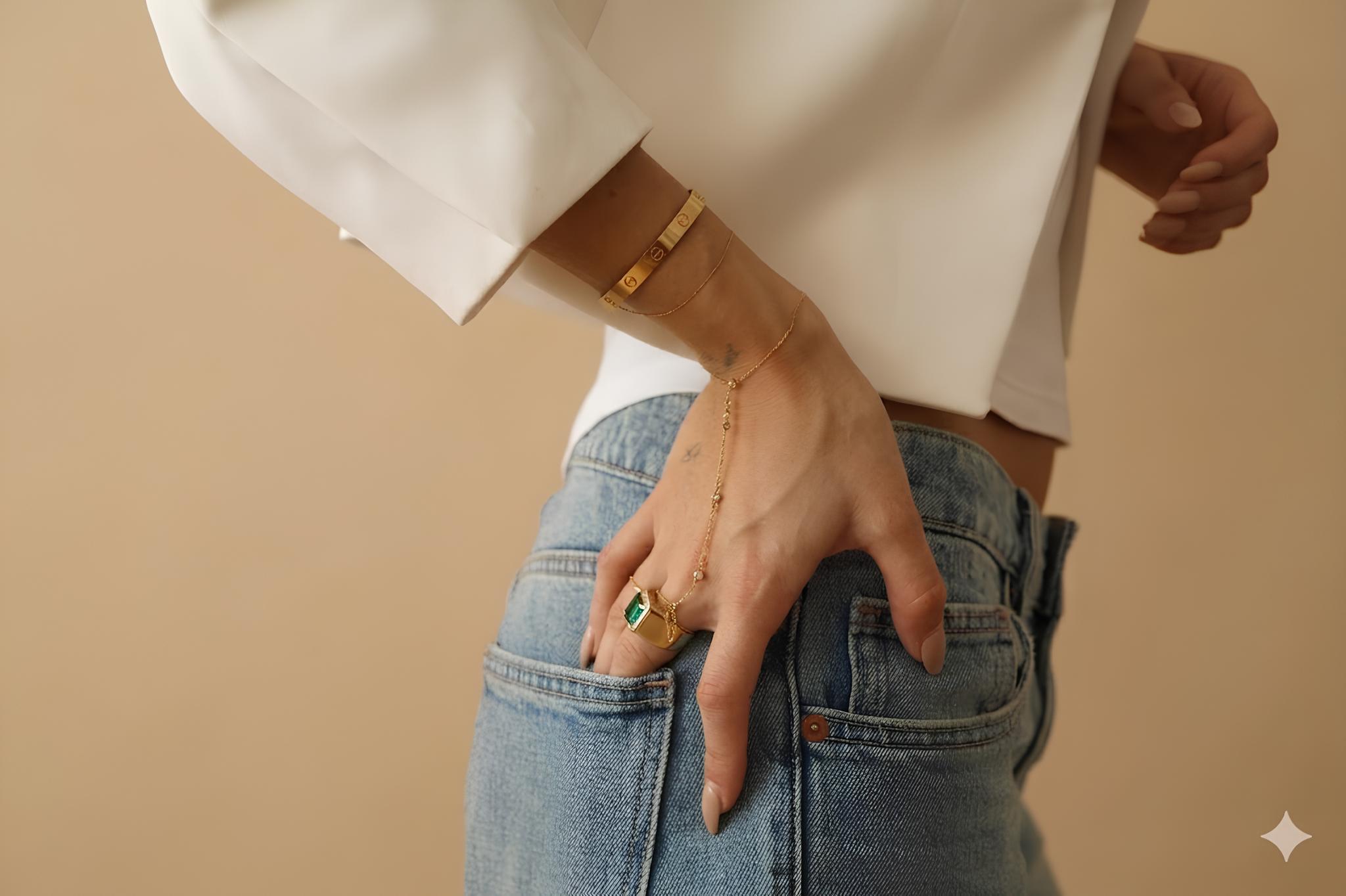 Hand chain resting against skin